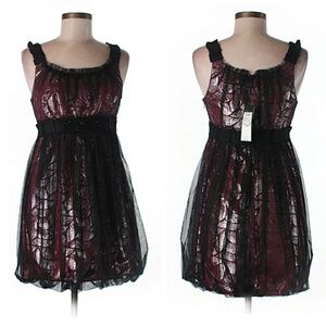 BCBGMaxAzria Wine and Black Textured Midi Dress-NWOT